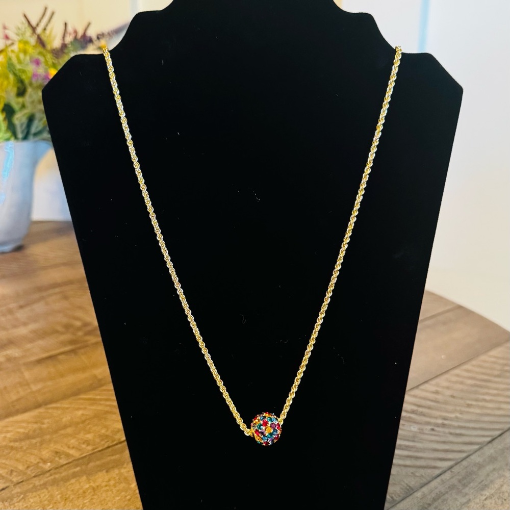 Joan Rivers Multi Colored‎ Stones Round Ball Necklace Gold Tone